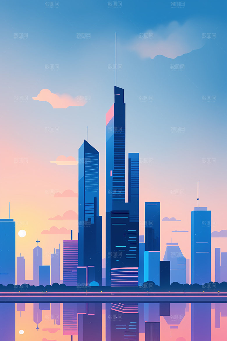 城市地标楼房插画