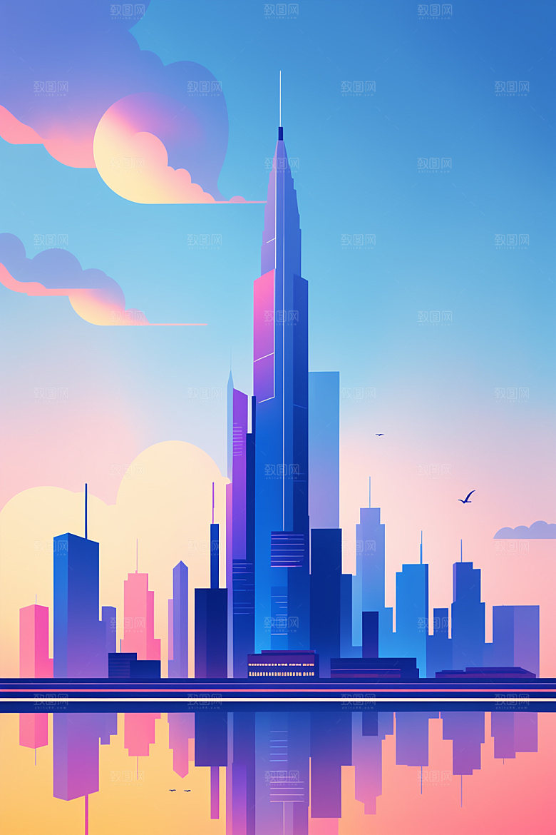 城市地标大厦插画