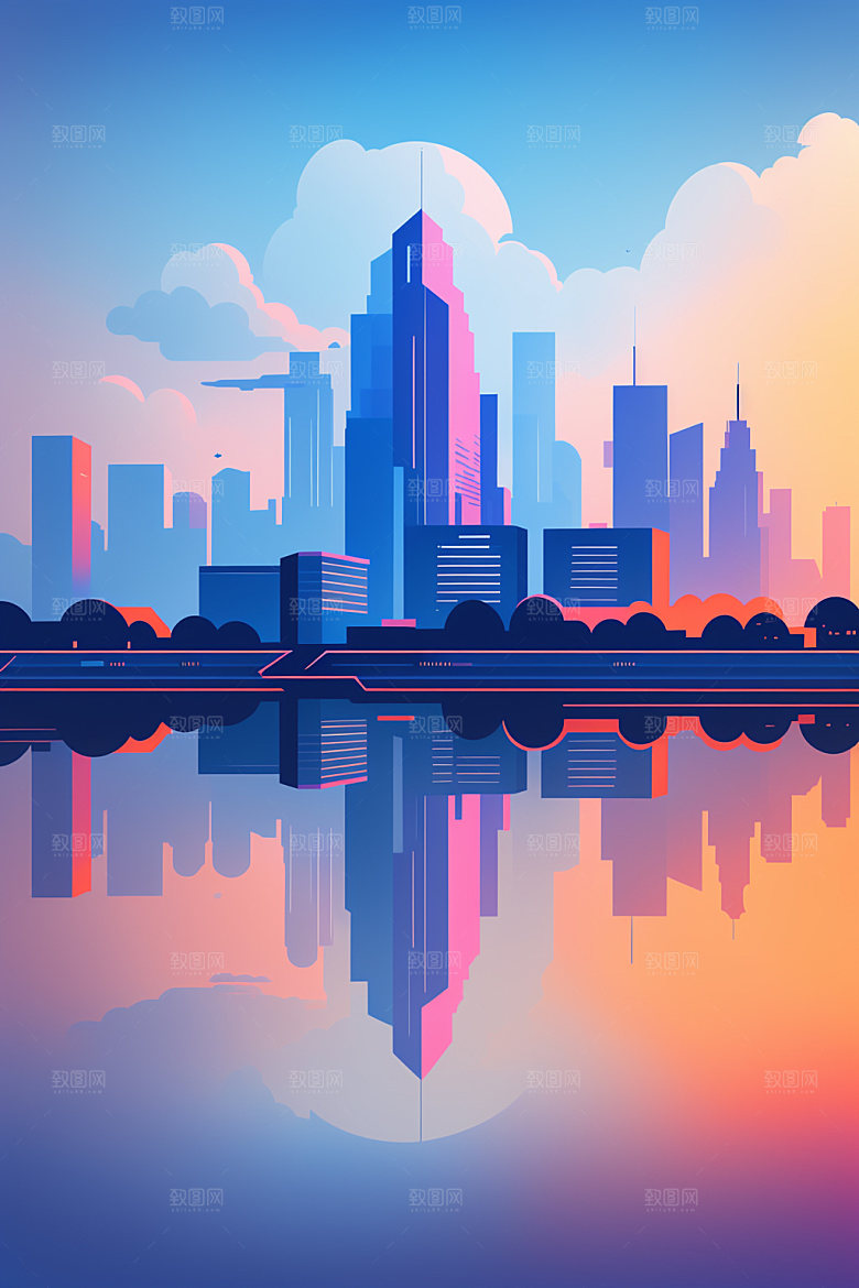 城市摩天大楼都市插画