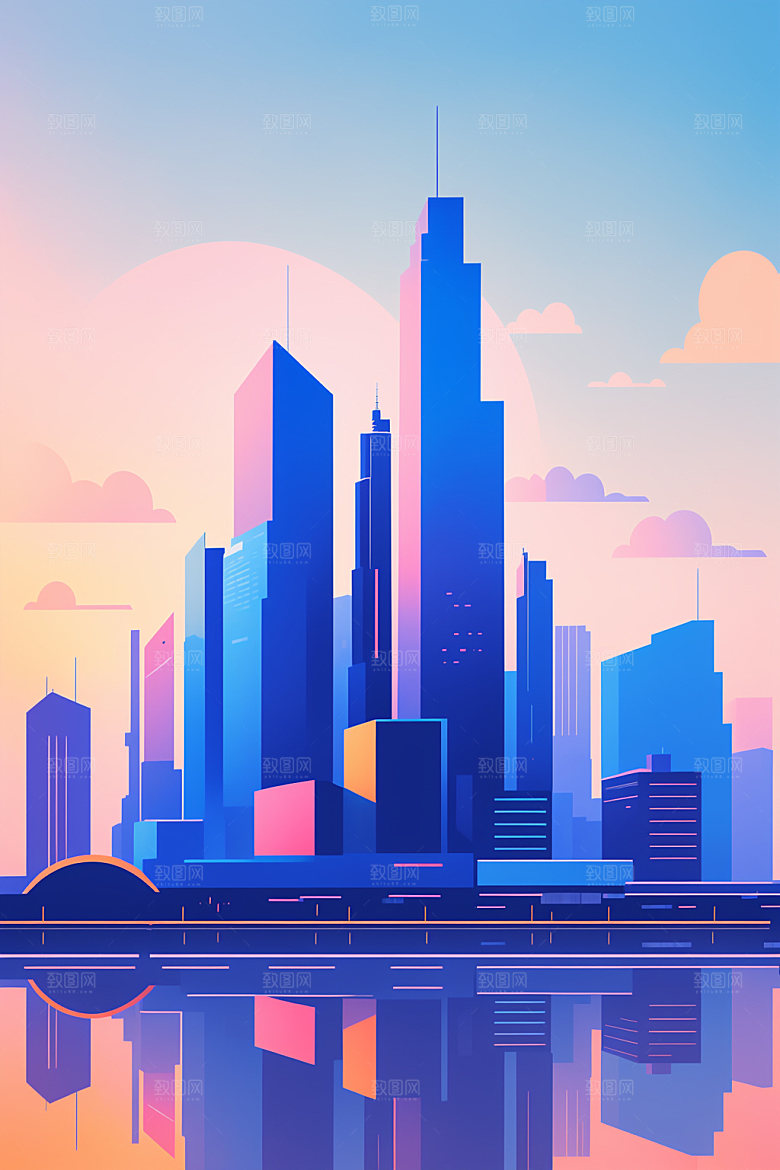 城市都市地标插画