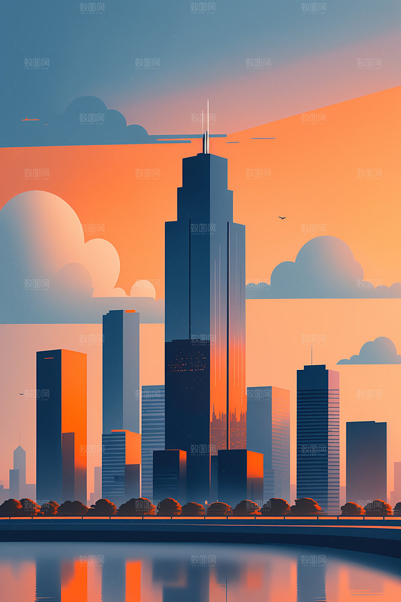 城市地标大厦插画