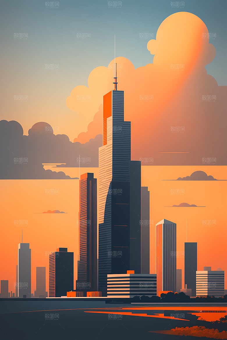 城市简约楼房插画