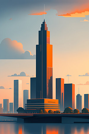 城市美式地标插画