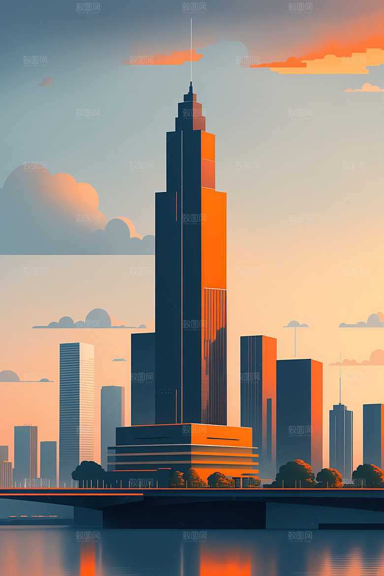 城市美式地标插画