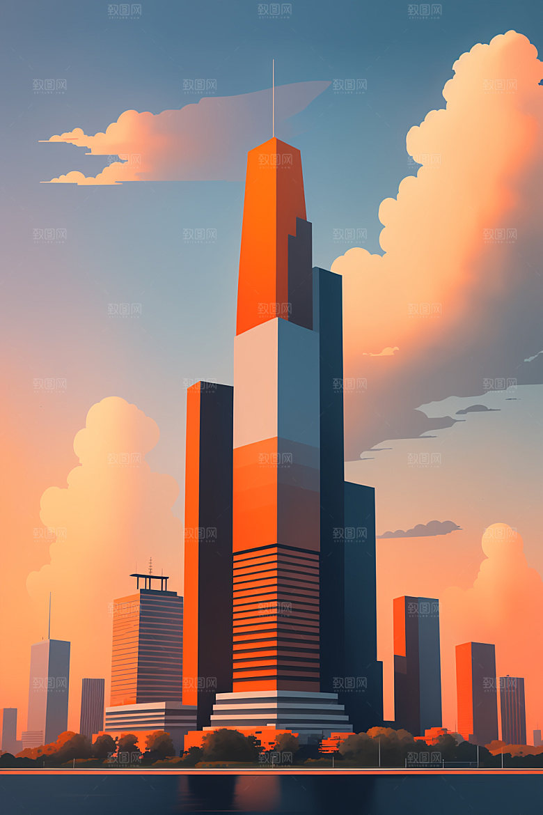 城市美式艺术插画
