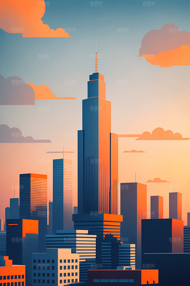 城市都市美式插画