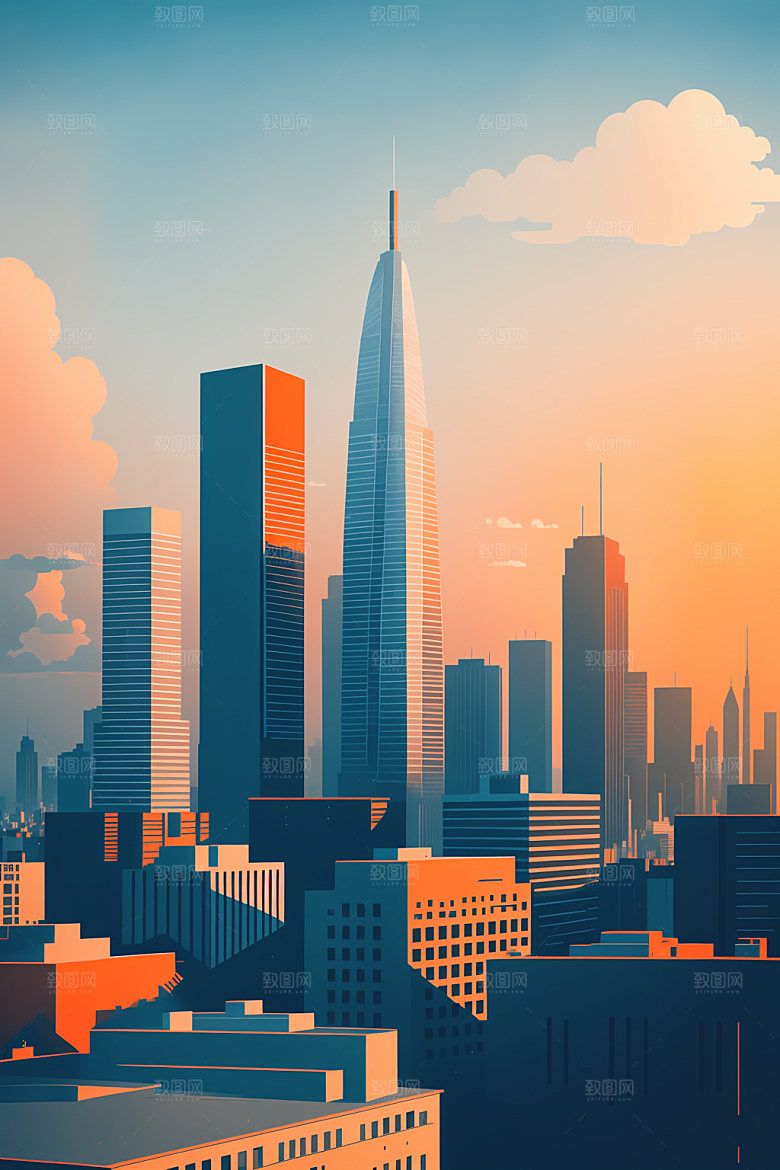 城市楼房摩天大楼插画