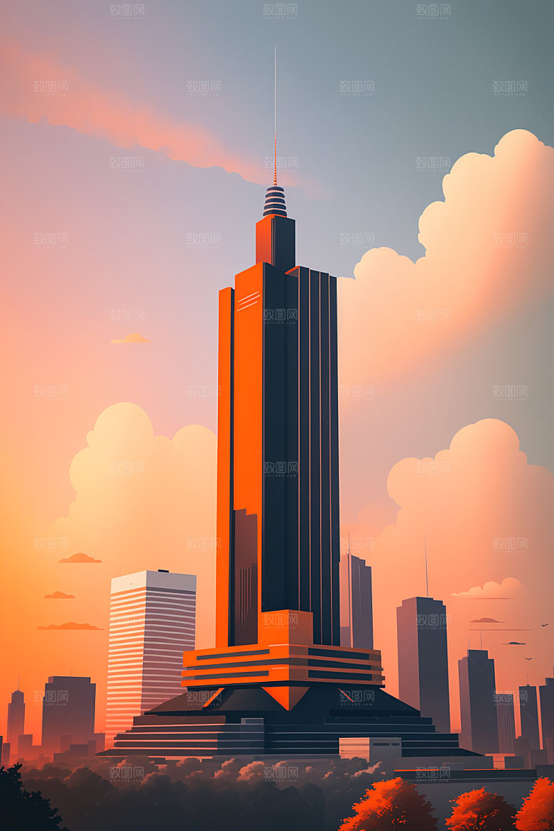 城市楼房大厦插画