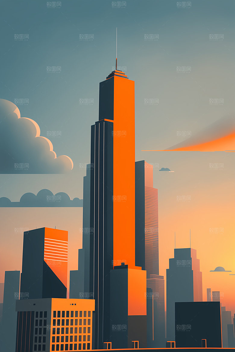 城市都市摩天大楼插画