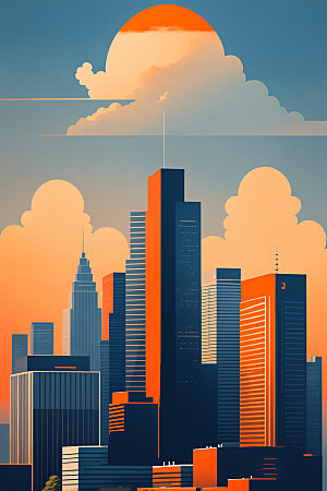 城市楼房摩天大楼插画
