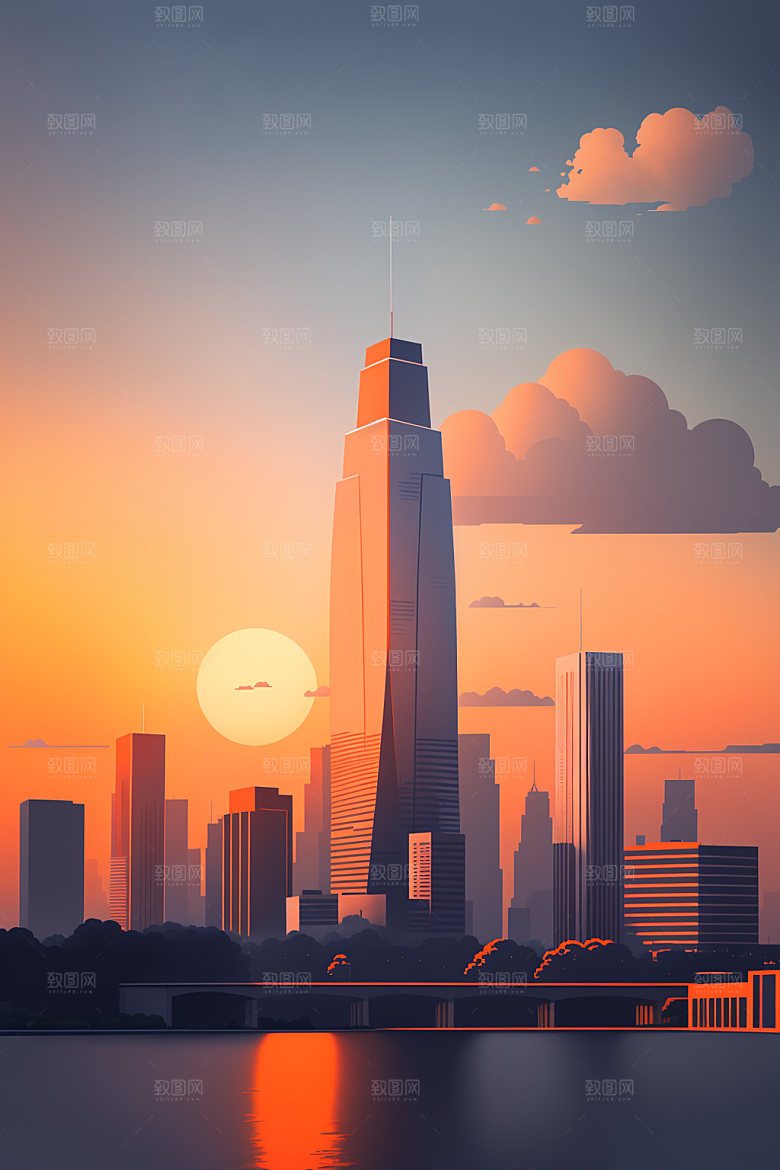 城市楼房大厦插画