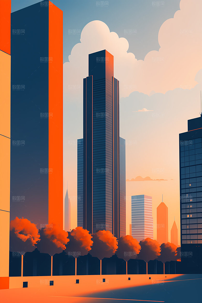 城市都市地标插画