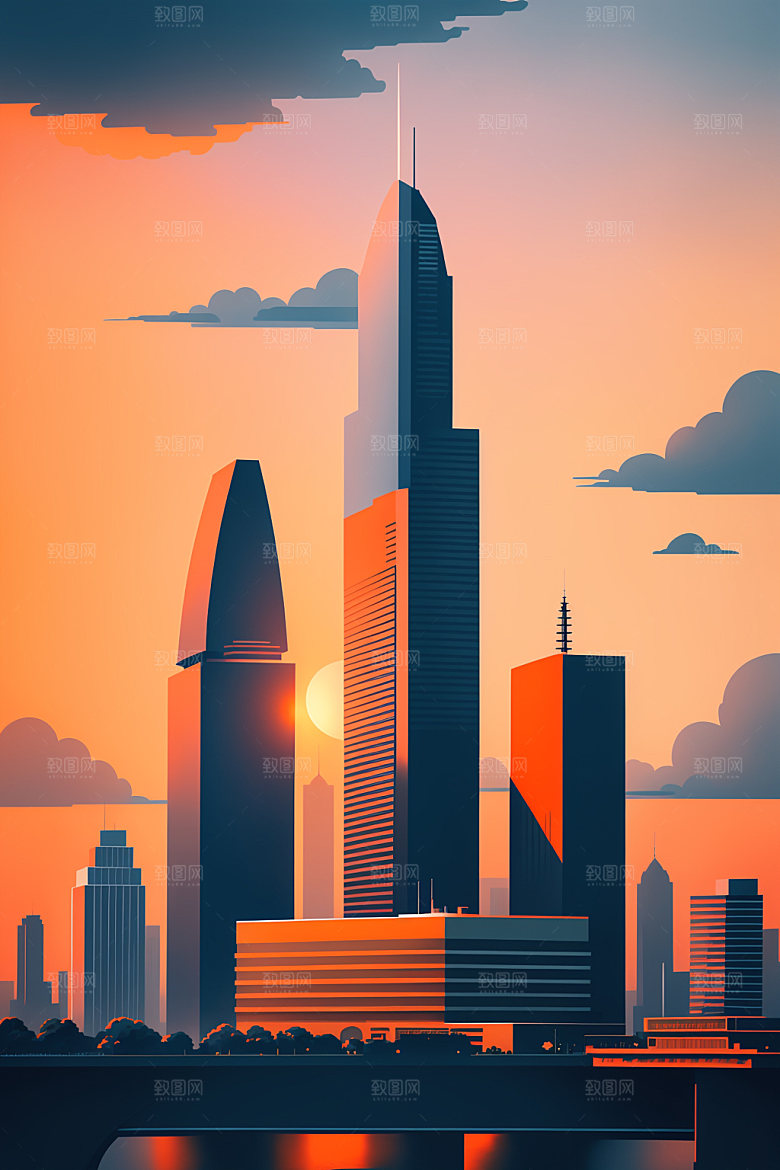 城市美式简约插画