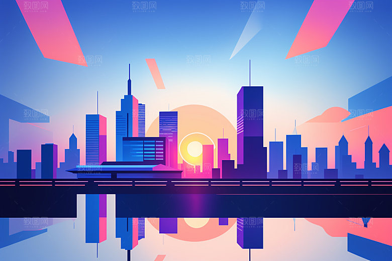 城市美式都市插画