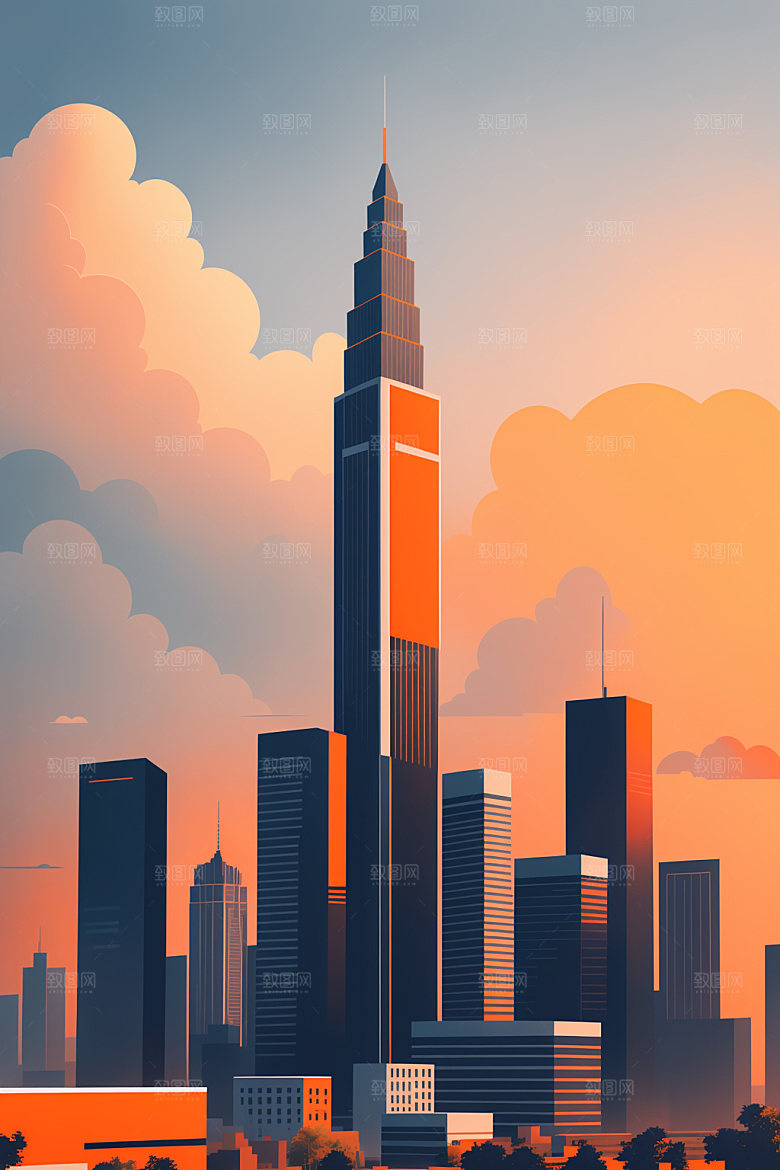 城市楼房简约插画