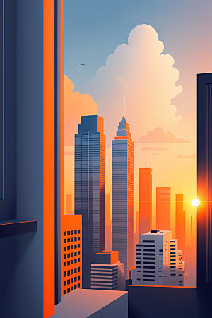 城市楼房简约插画