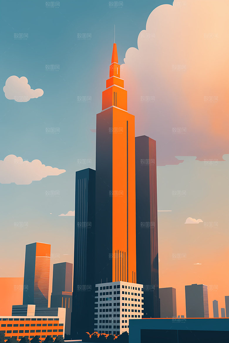城市地标楼房插画