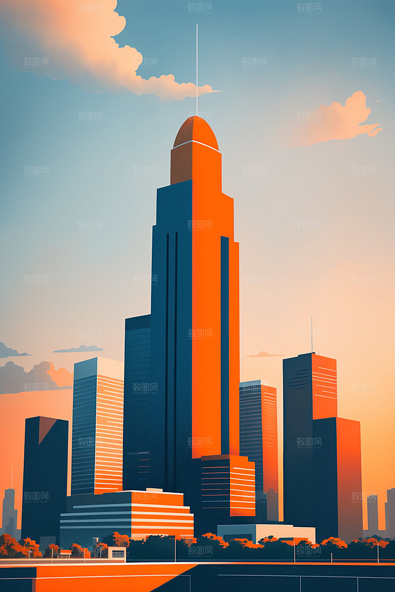 城市楼房地标插画