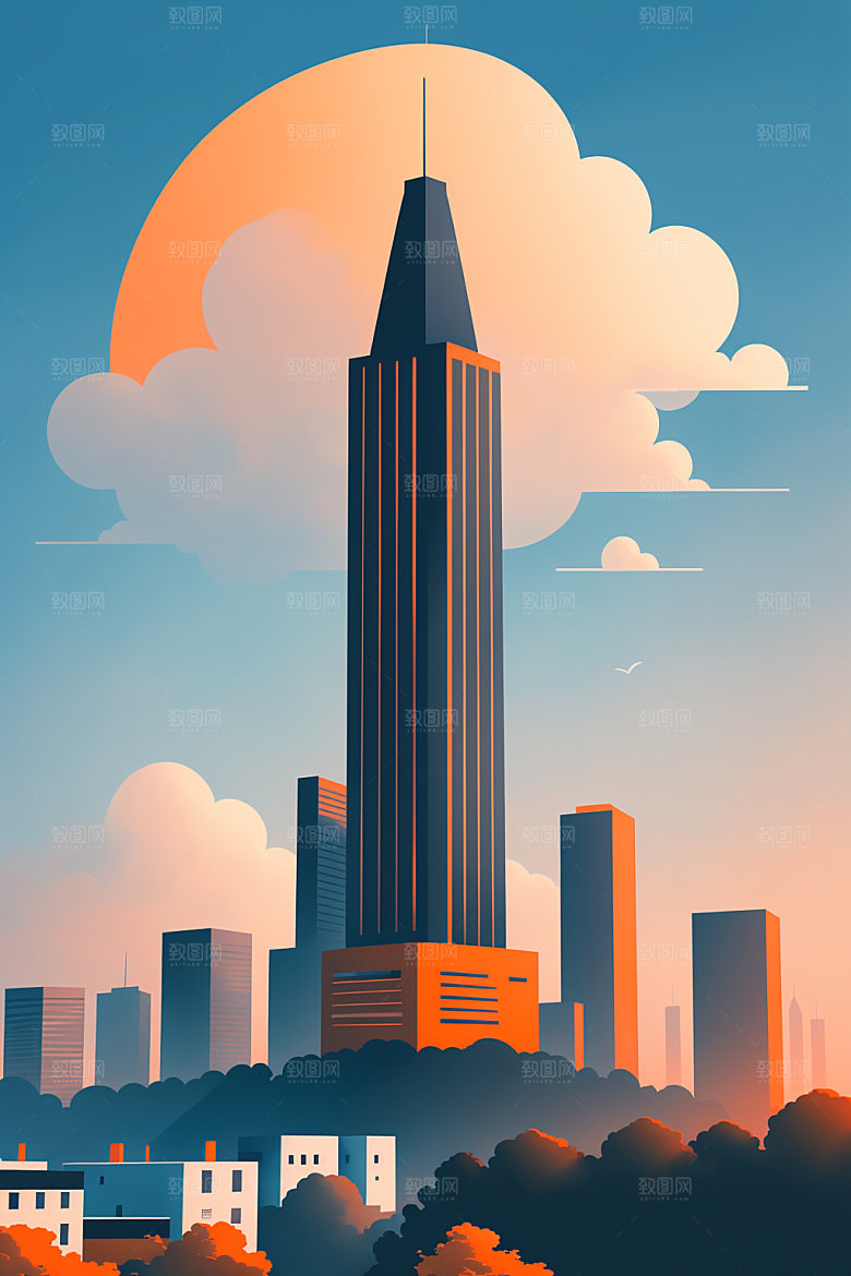 城市都市扁平风插画