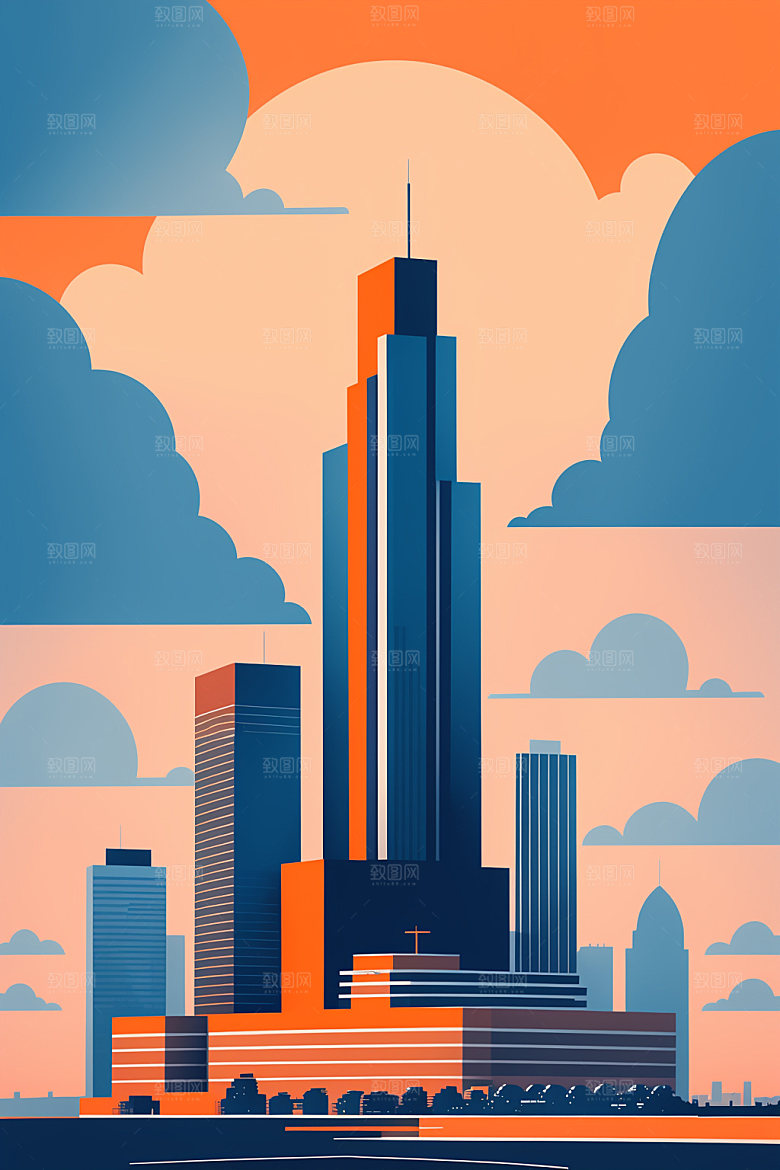 城市楼房简约插画