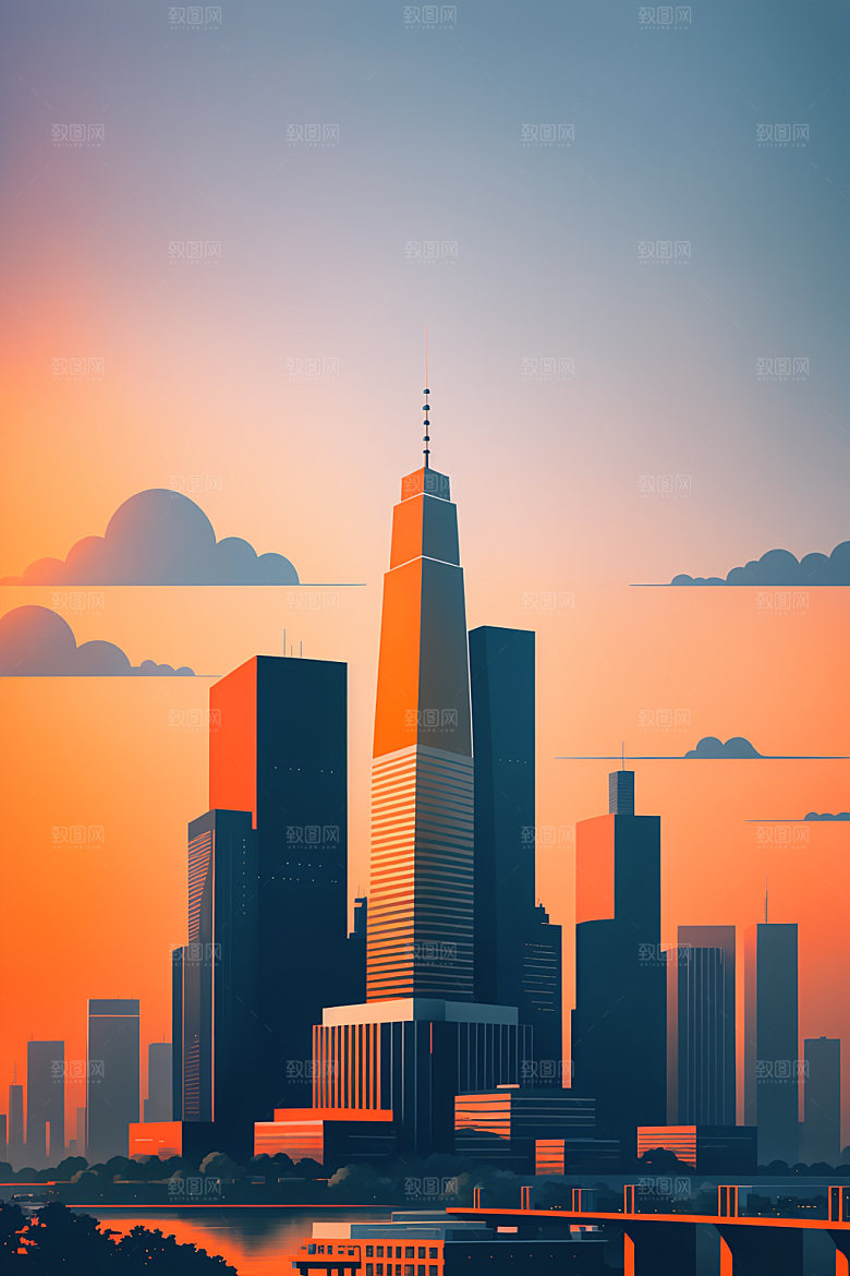 城市楼房摩天大楼插画