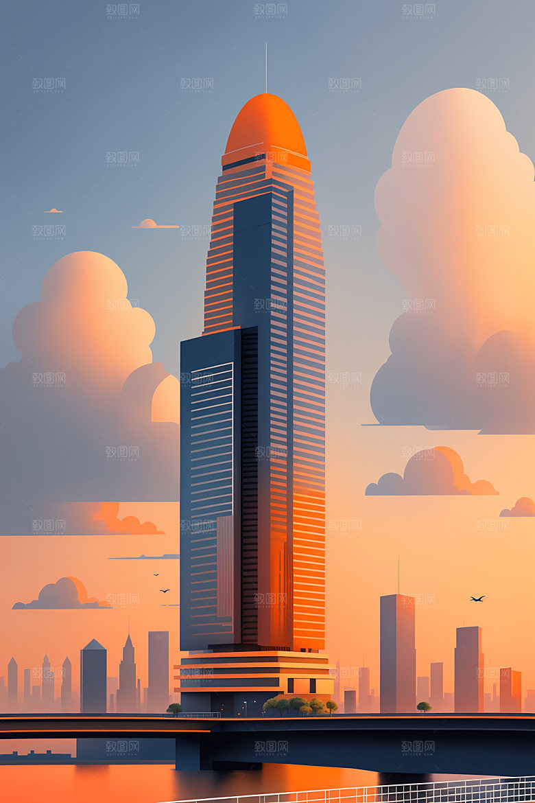 城市摩天大楼都市插画