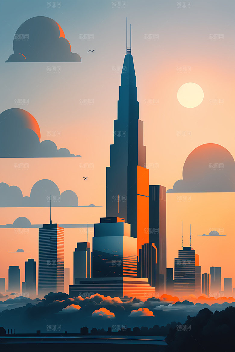 城市摩天大楼楼房插画