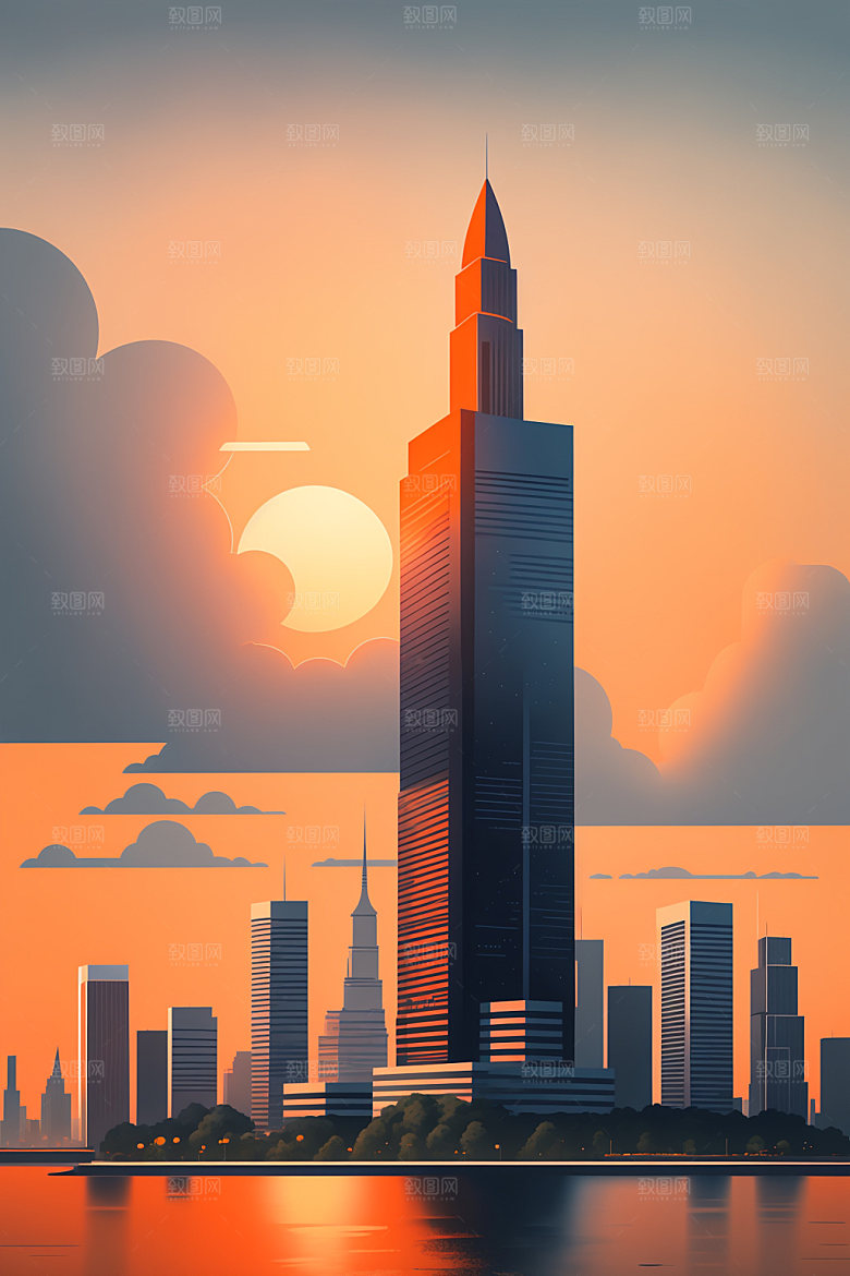 城市大厦简约插画