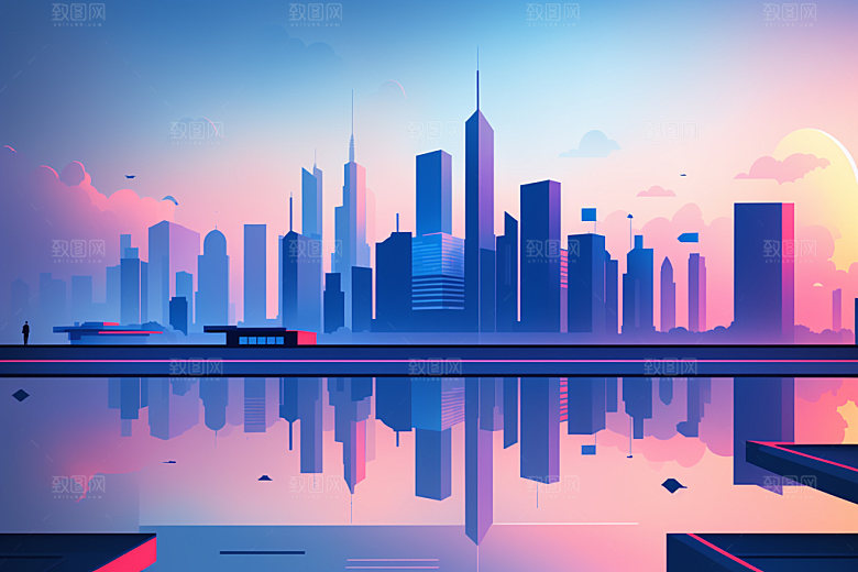 城市美式地标插画