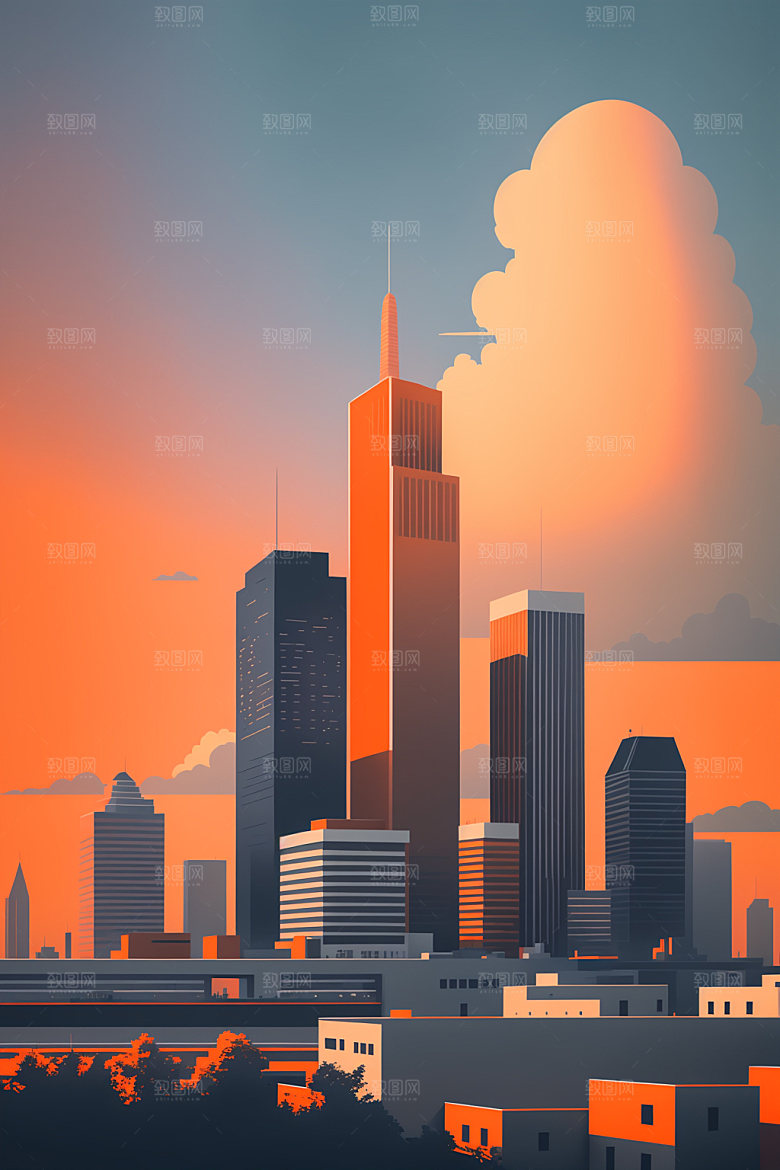 城市大厦地标插画