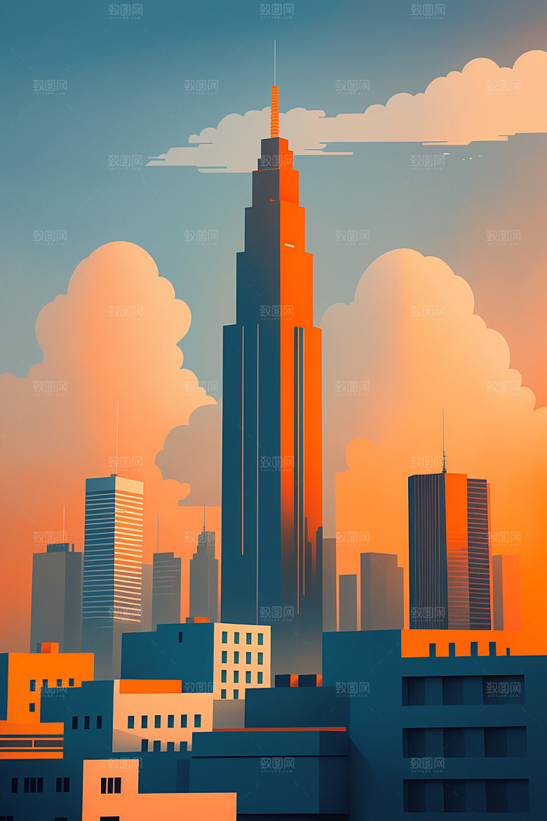 城市艺术摩天大楼插画