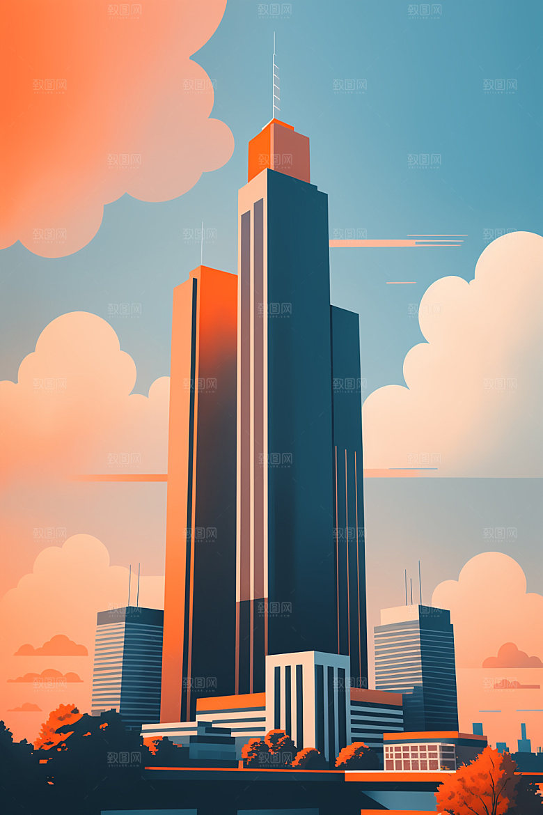 城市大厦摩天大楼插画