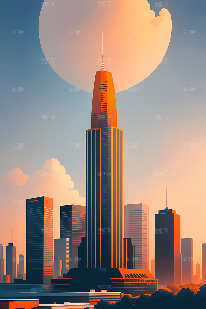 城市简约楼房插画
