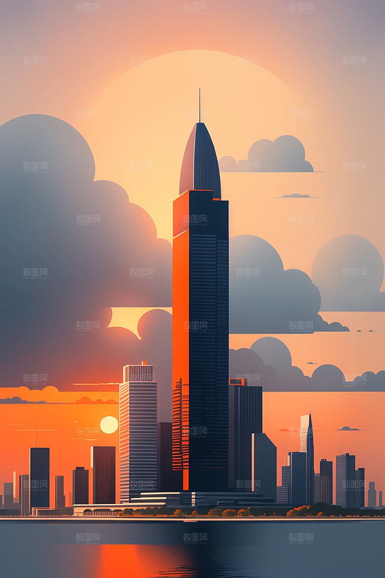城市艺术摩天大楼插画