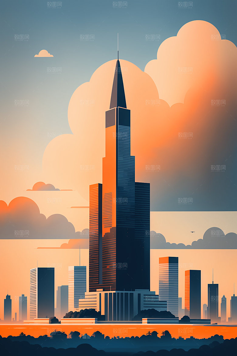 城市地标摩天大楼插画