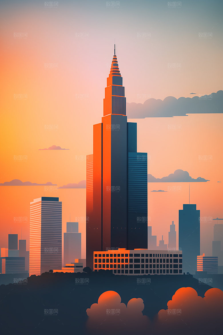城市摩天大楼扁平风插画