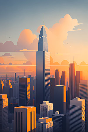 城市美式地标插画