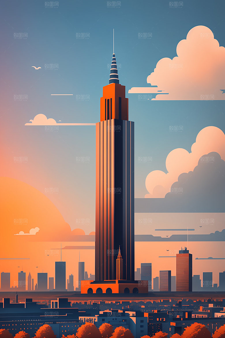 城市摩天大楼简约插画