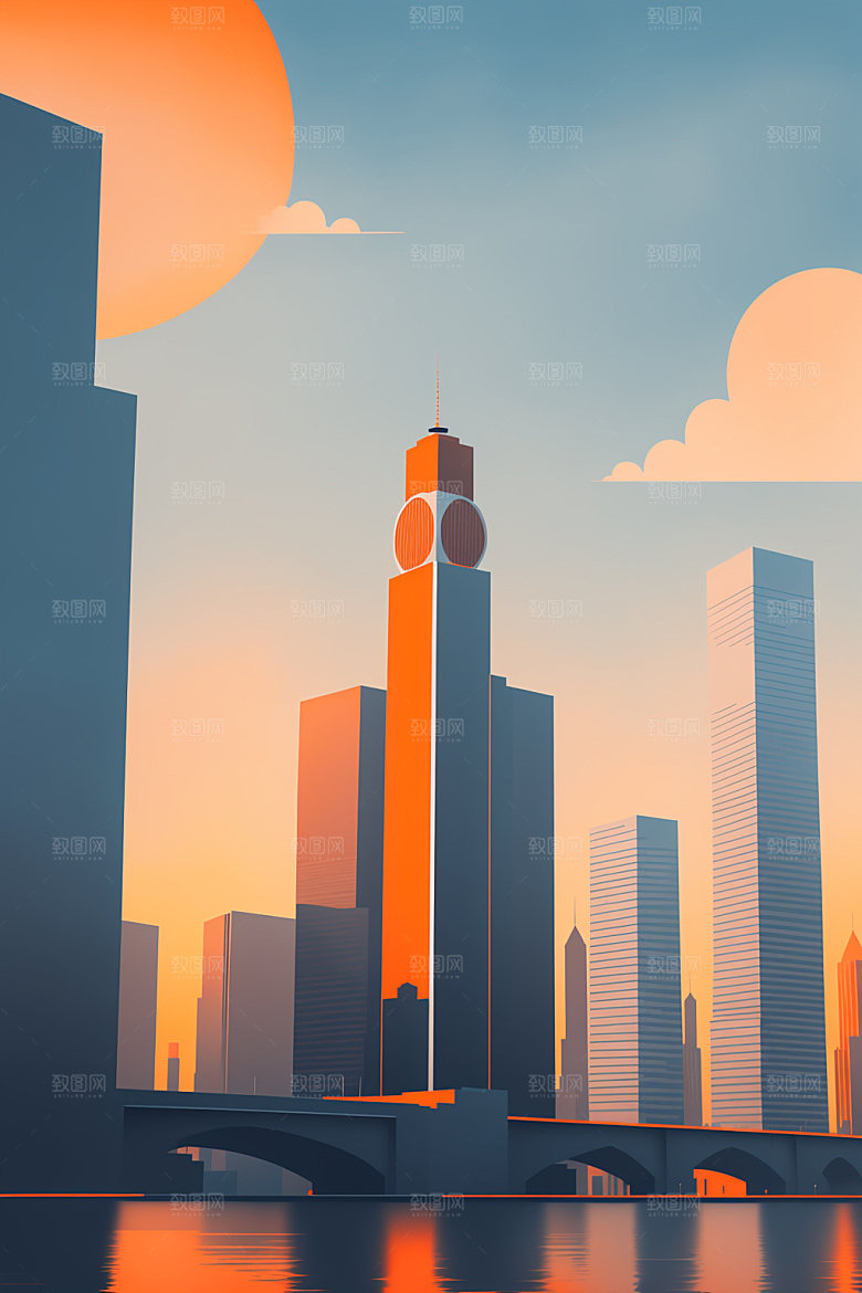城市简约大厦插画