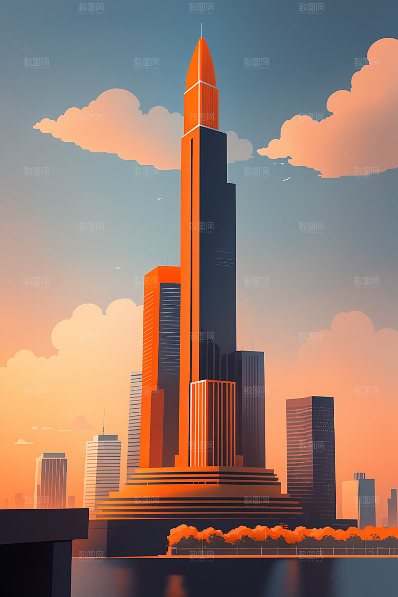 城市摩天大楼简约插画