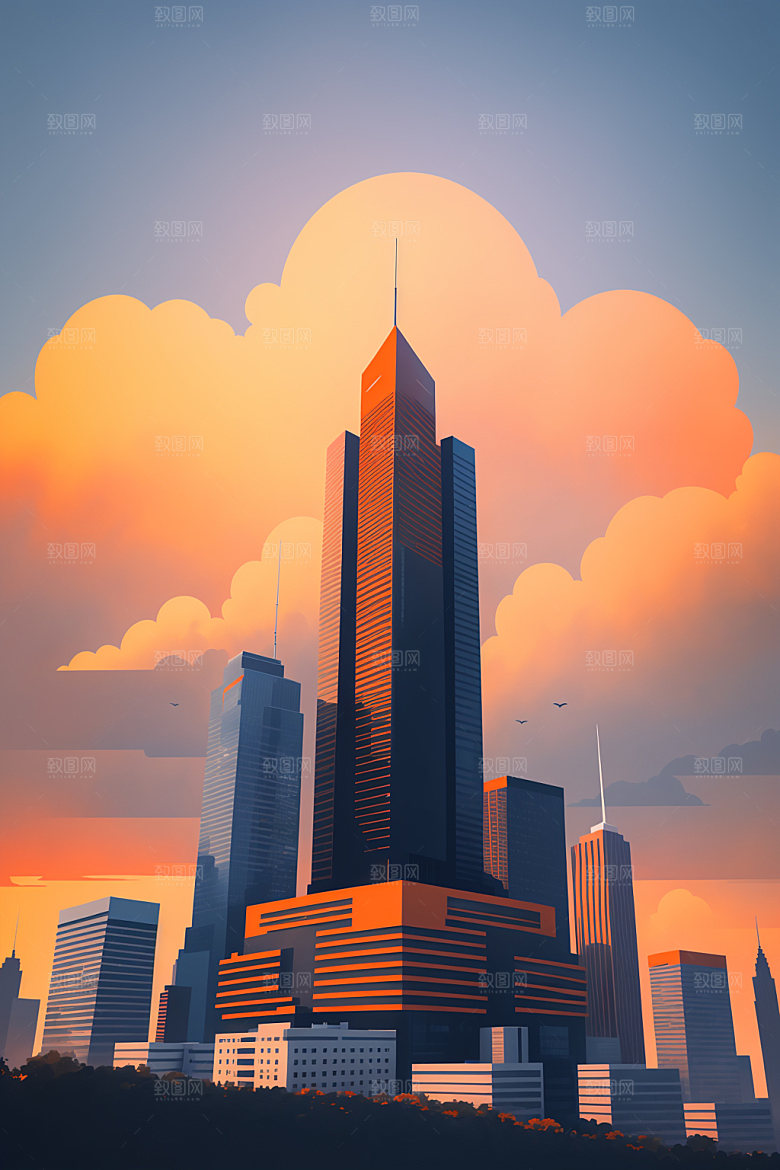 城市都市美式插画