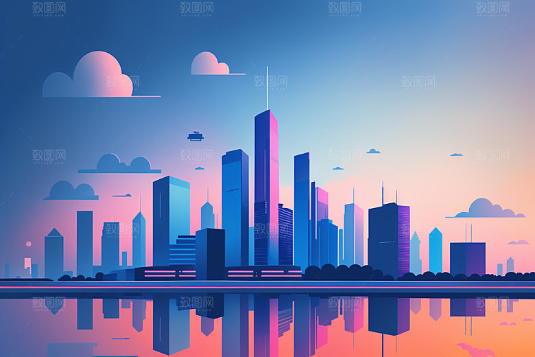 城市地标美式插画
