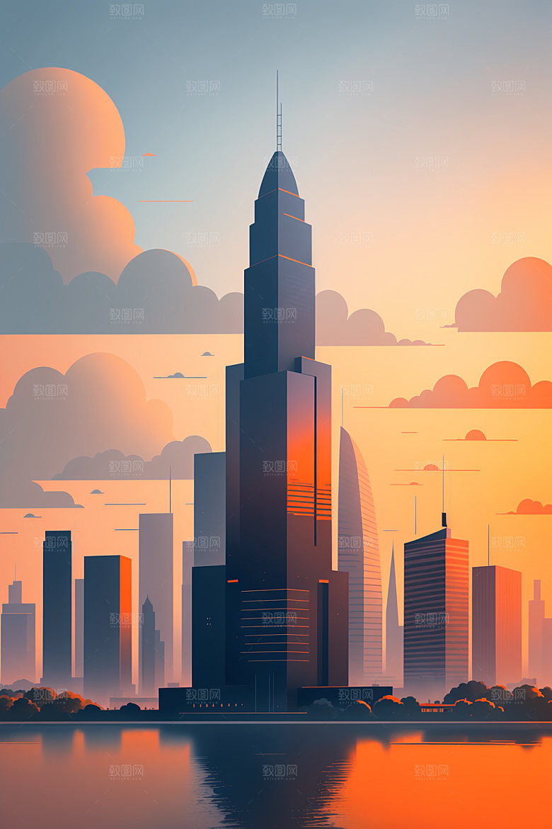 城市美式艺术插画