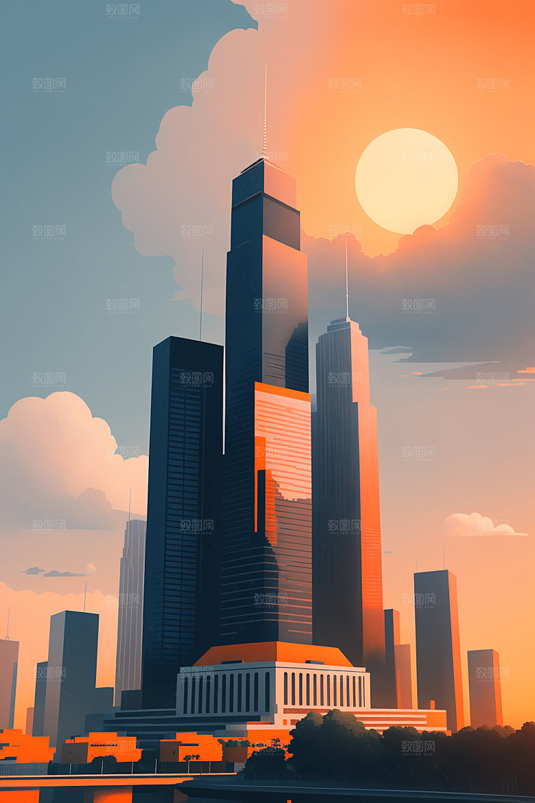 城市都市摩天大楼插画