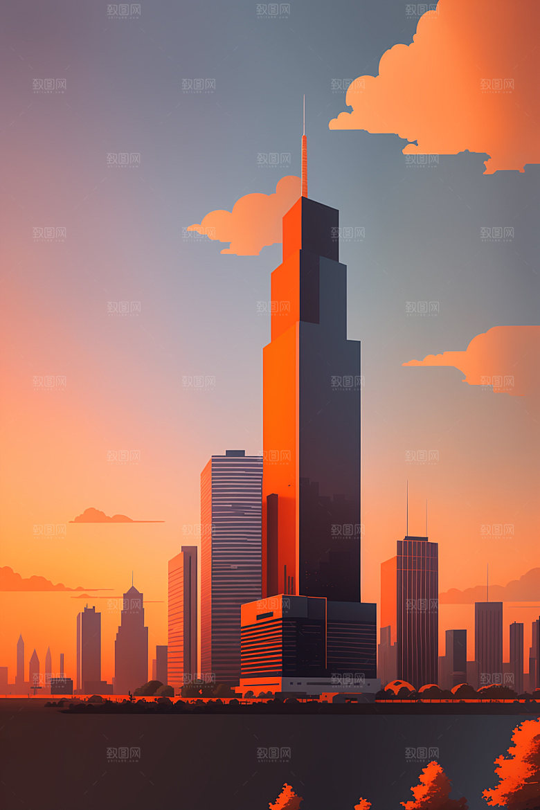 城市楼房简约插画