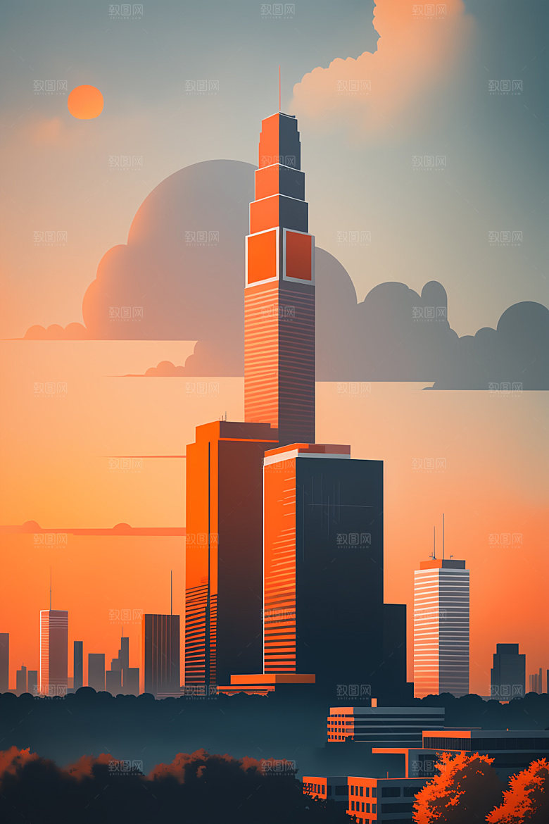 城市简约扁平风插画