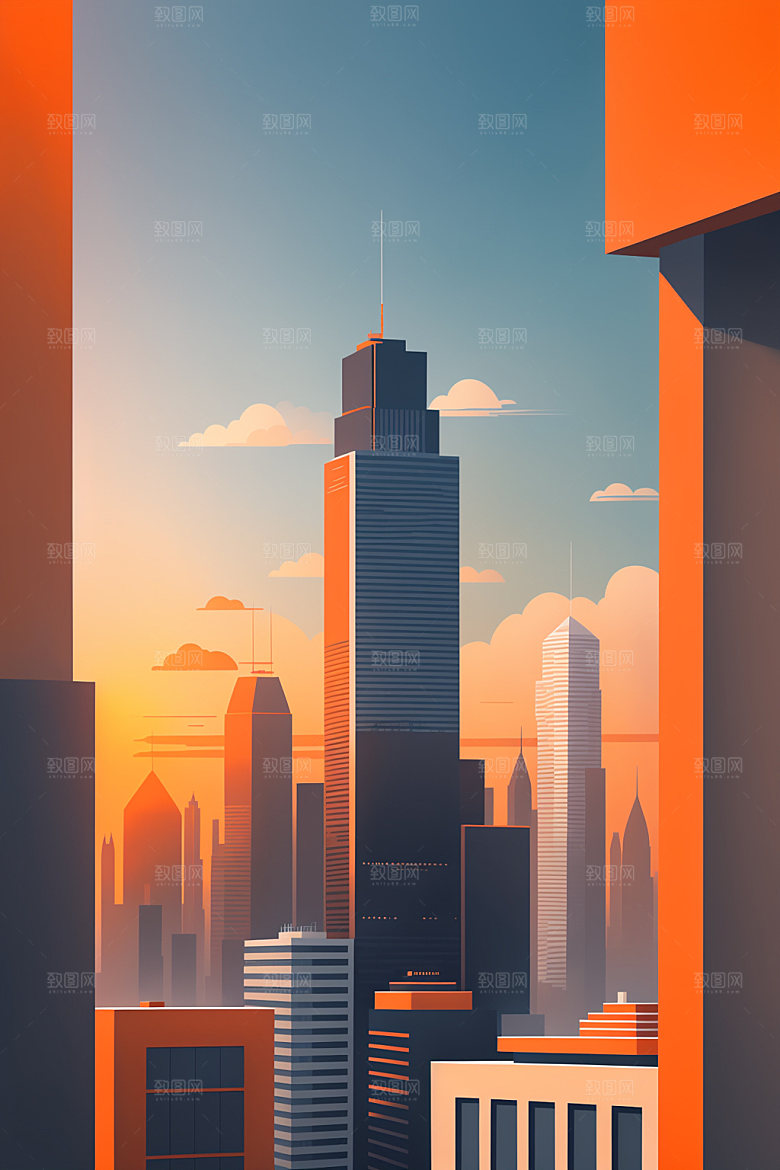 城市楼房地标插画