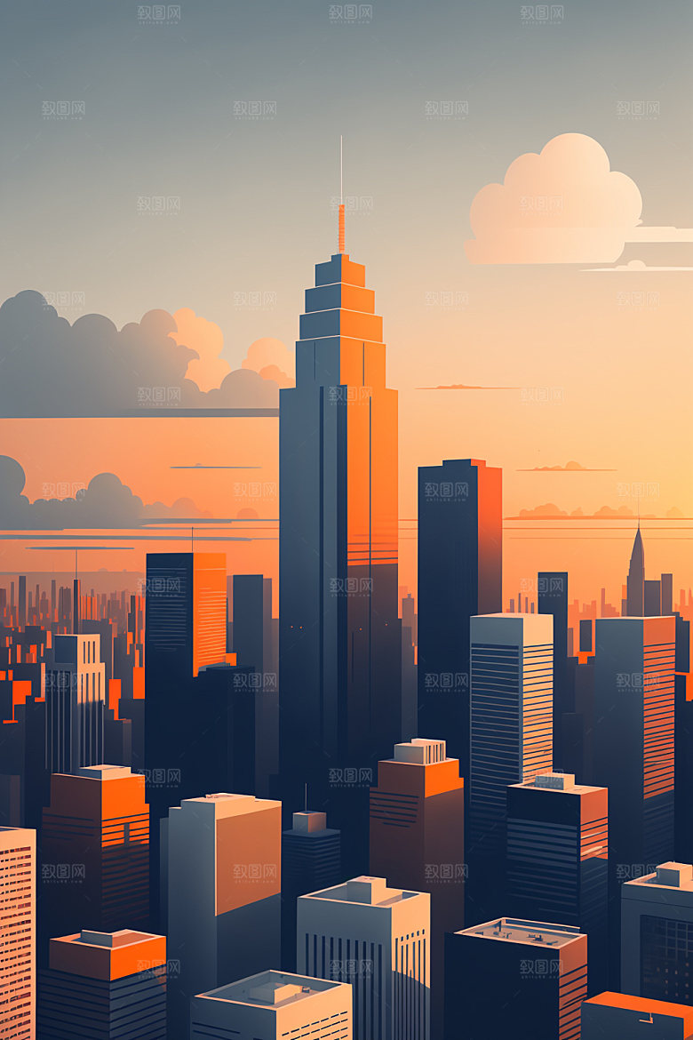 城市地标简约插画