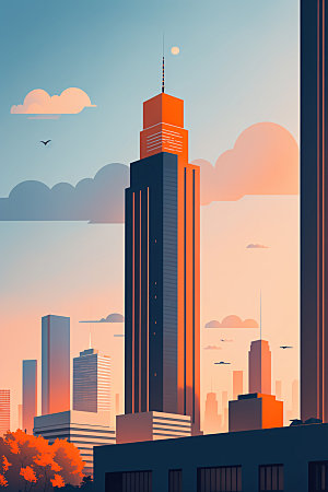 城市美式地标插画