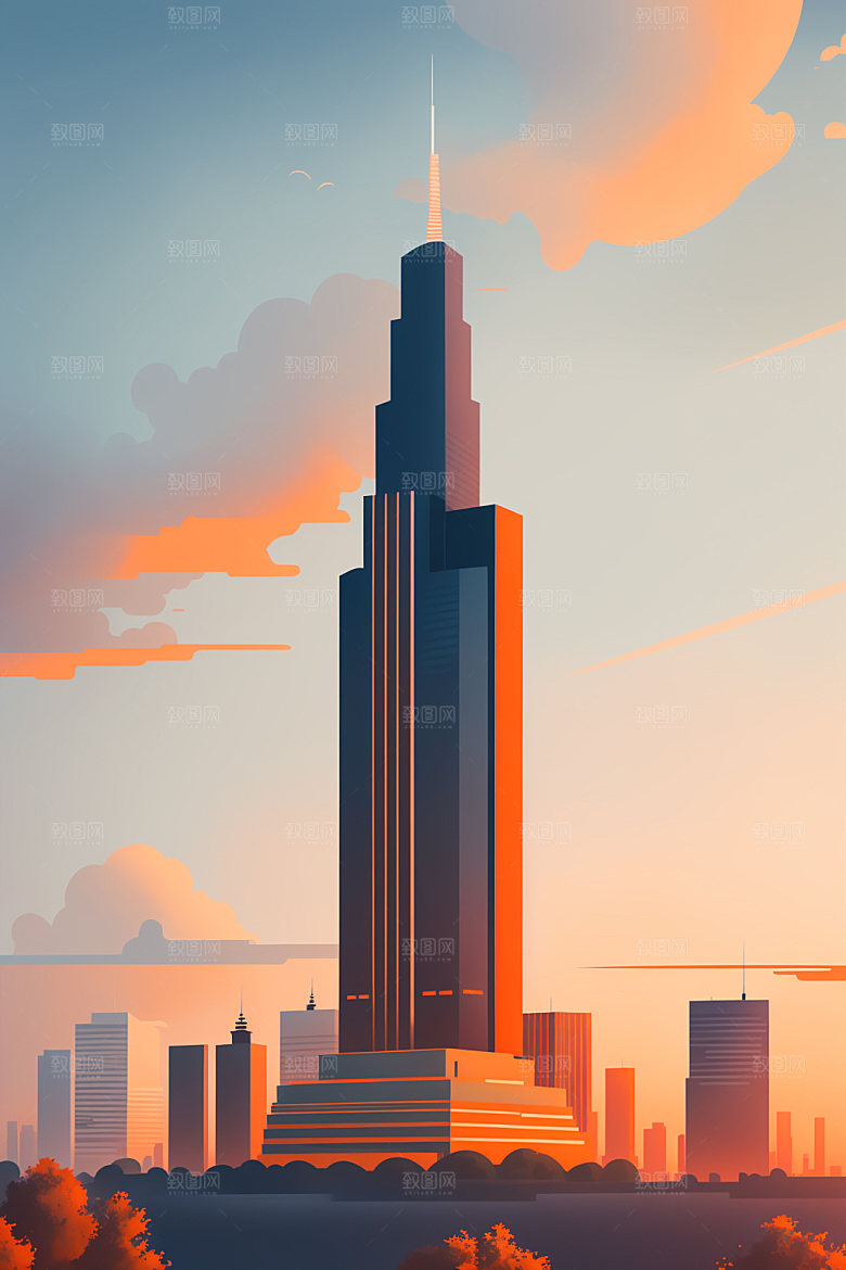 城市都市美式插画